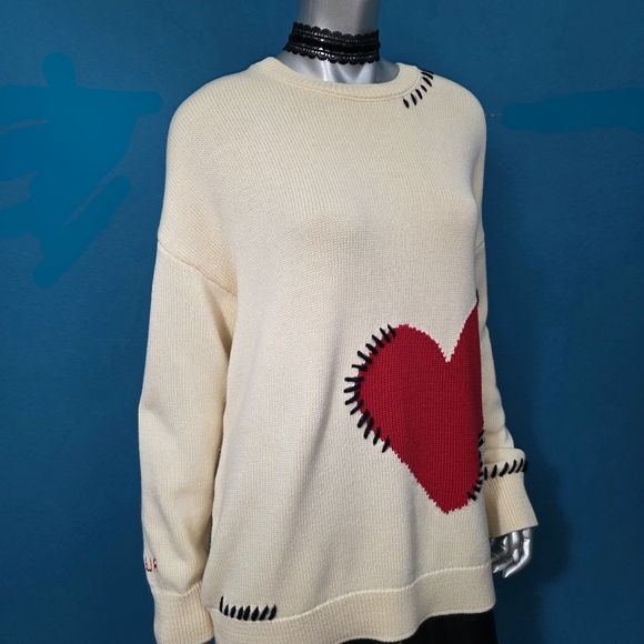 🆕️❤️ ANTHROPOLOGIE MAEVE Crew-Neck Whipstitch Heart Icon Sweater // (NWT) - Picture 12 of 16
